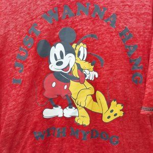 Mickey & Pluto Medium Red Burnout T Shirt Lightweight Tee -M4